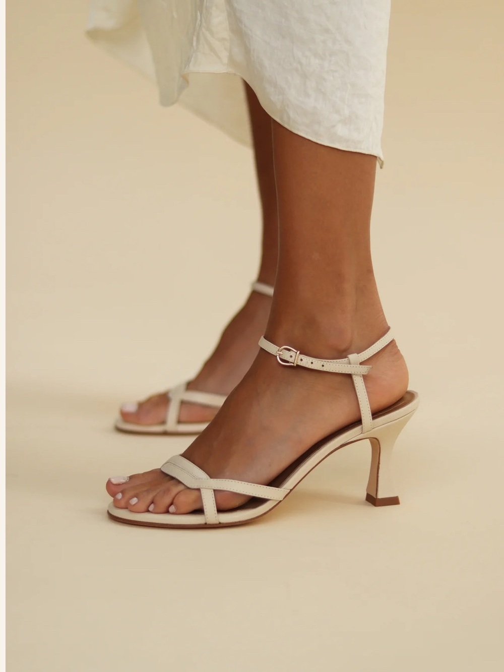 Flordeasoka Brigida 7 Ivory Ankle-Strap Heeled Sandals